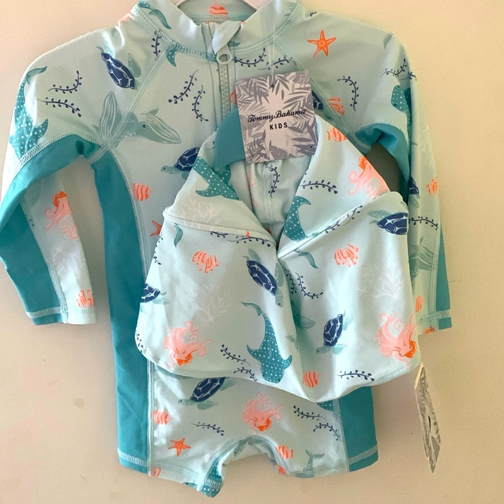 Tommy Bahamas Rashguard swimsuit with sun hat NWT 12m
